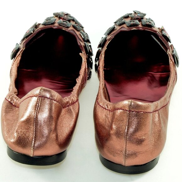 Miu Miu Prada Metallic Rose Jeweled Flats Ballet Leather Shoes 36 1/2 - Picture 4 of 6
